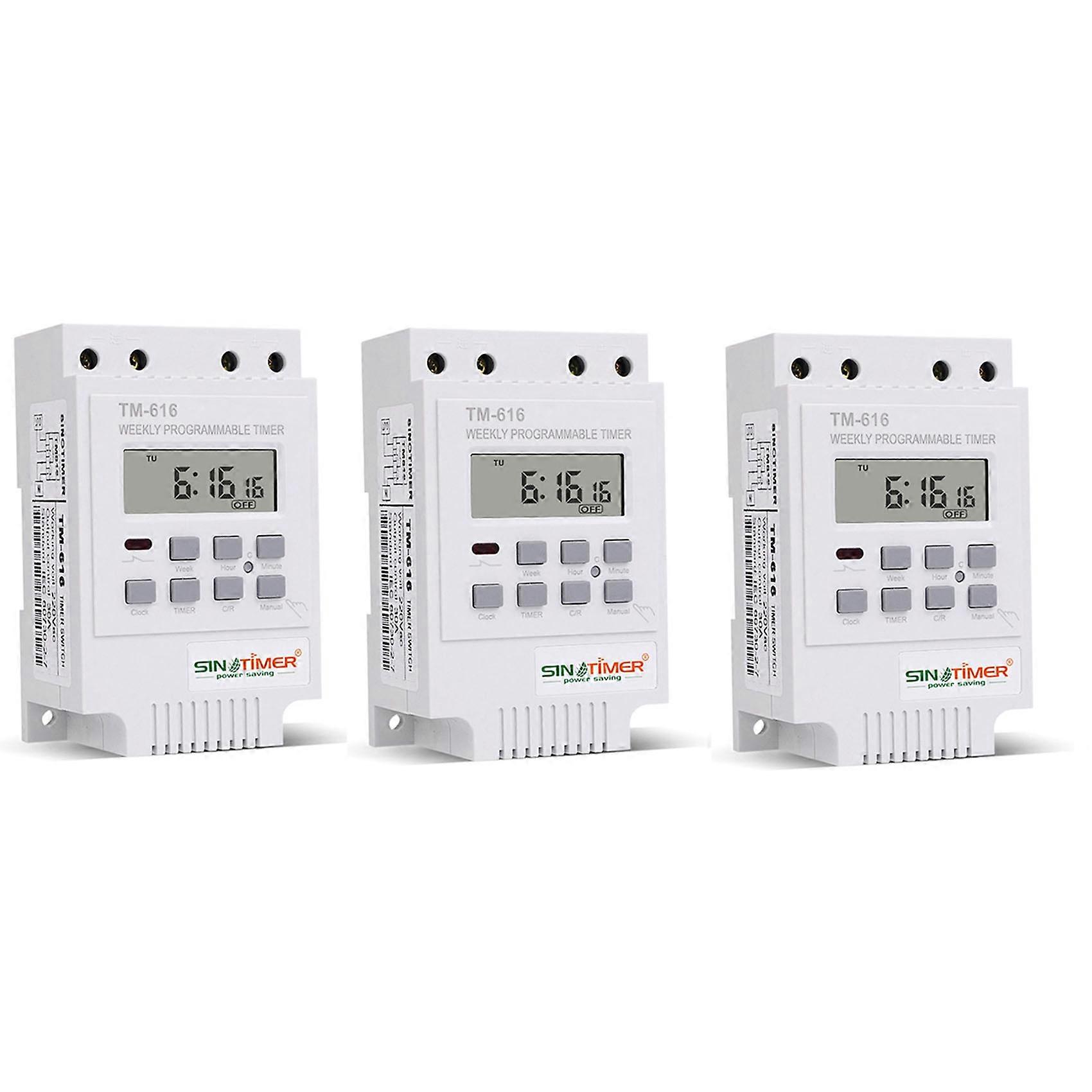 3X SINOTIMER TM616W-2 30A 220V Electronic Weekly Programmable Digital Time Switch Relay Timer Control
