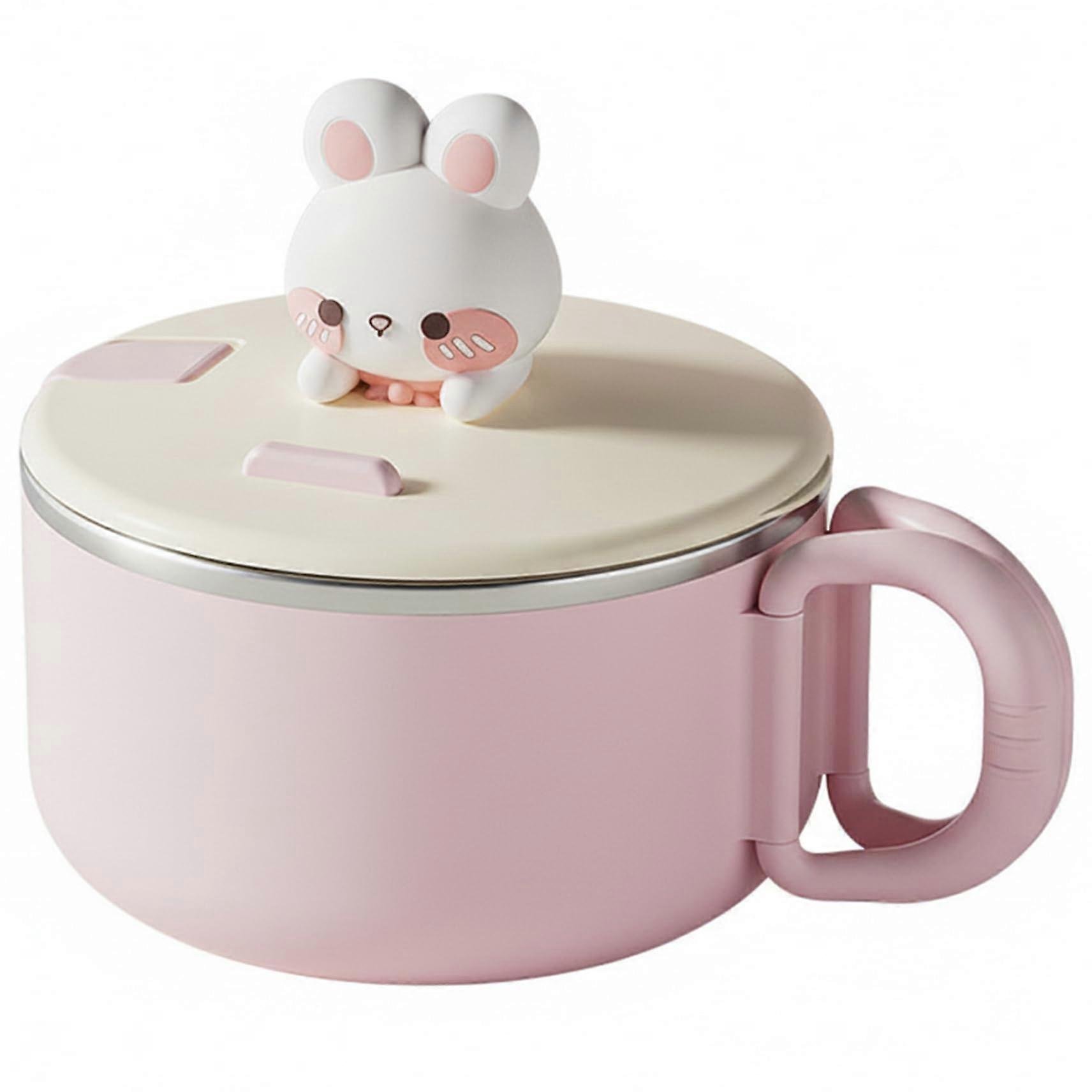 Large Ramen Bowl with Lid 1200ml Stainless Steel Cute Rabbit Design with Handle and Phone Holder