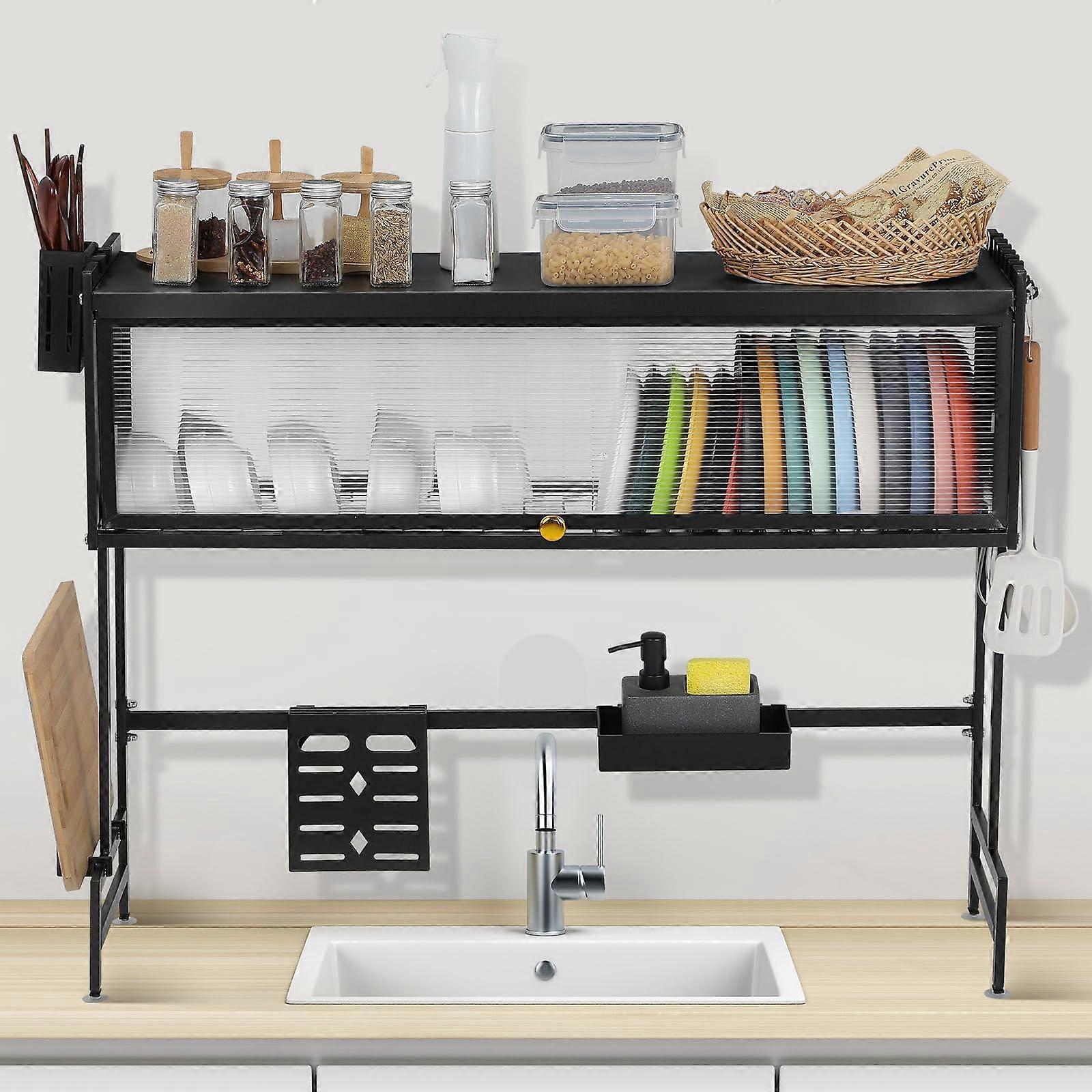 Over Sink Dish Drying Rack with Utensil Holder, Large Capacity Kitchen Dish Drainer, Adjustable SpaceSaving Design