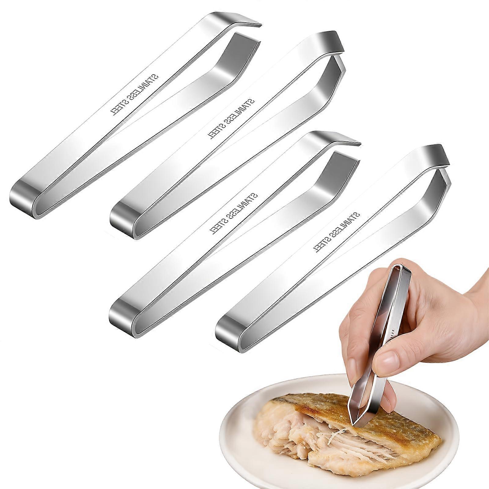 4 PCS Stainless Steel Fish Bone Tweezers Set with Precision Removal for Salmon, Trout and Poultry