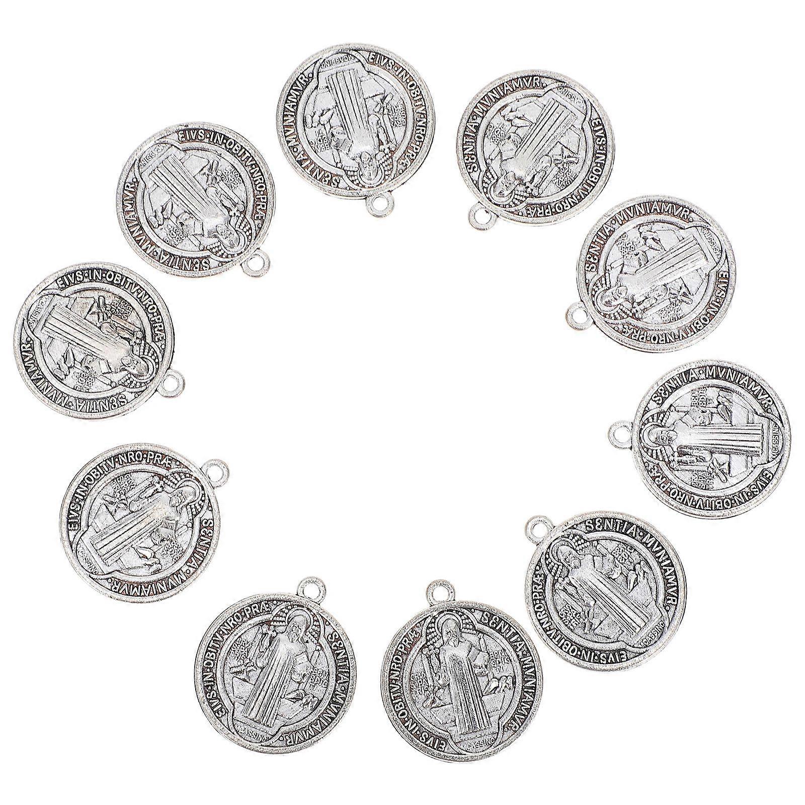 Metal Saint Benedicts Pendant with Cross Pattern for Craft 10Pcs