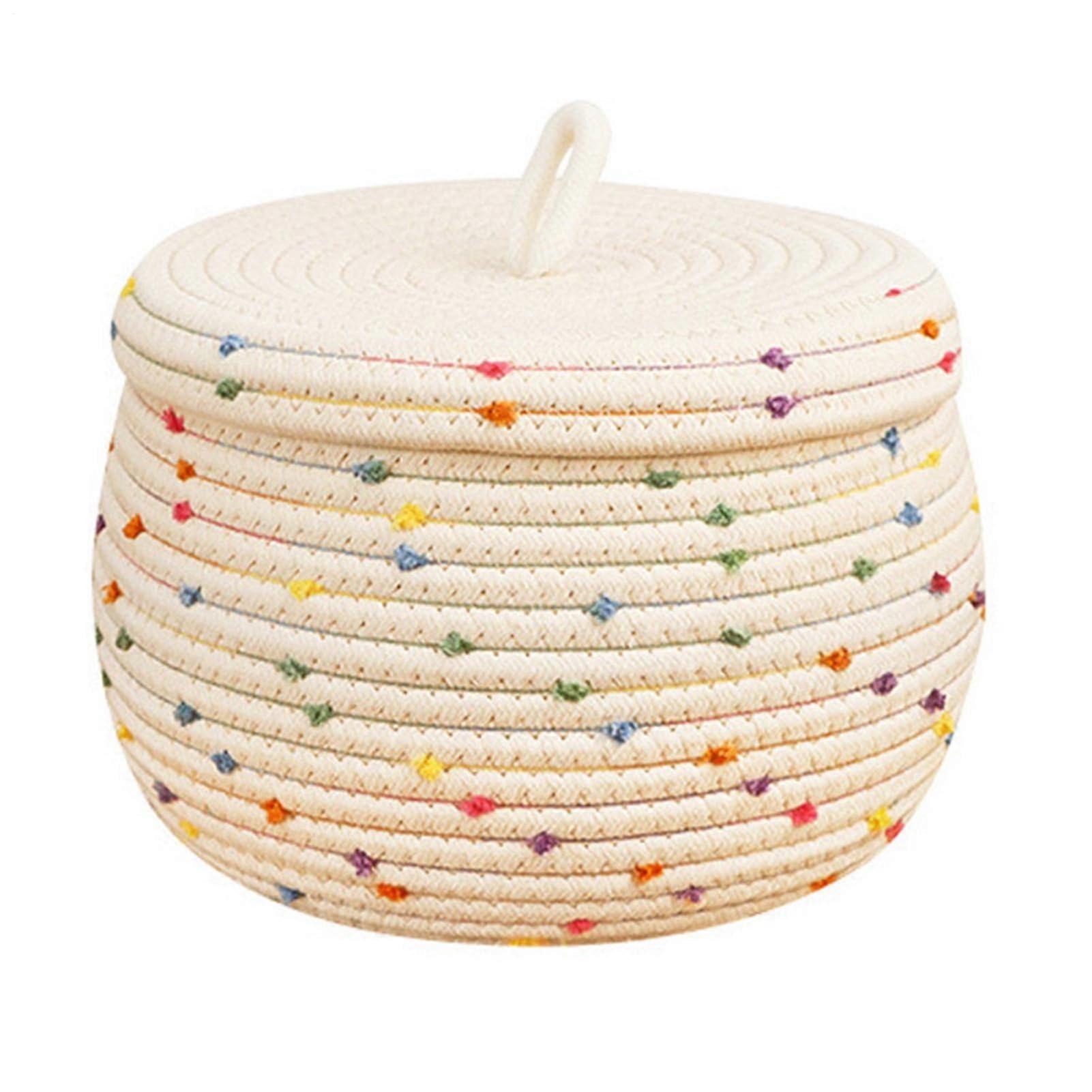 Cotton Rope Storage Basket with Lid, Rainbow Nursery Laundry Hamper, Foldable Washable Bin