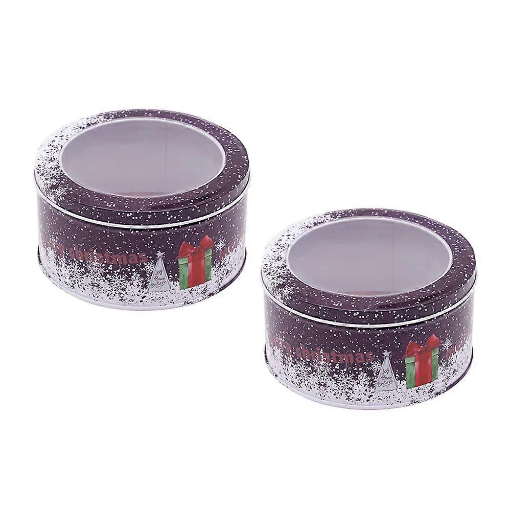 Storage Boxes Round Tinplate Christmas Box for Decor 2Pcs Candy Box