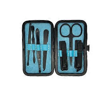 Professional Stainless Steel Manicure Pedicure Set with Travel Case, 7 Piece Black Grooming Kit