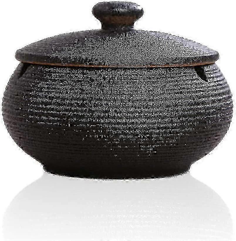 Scrumieră neagră rezistentă la vânt cu capac pentru decor modern