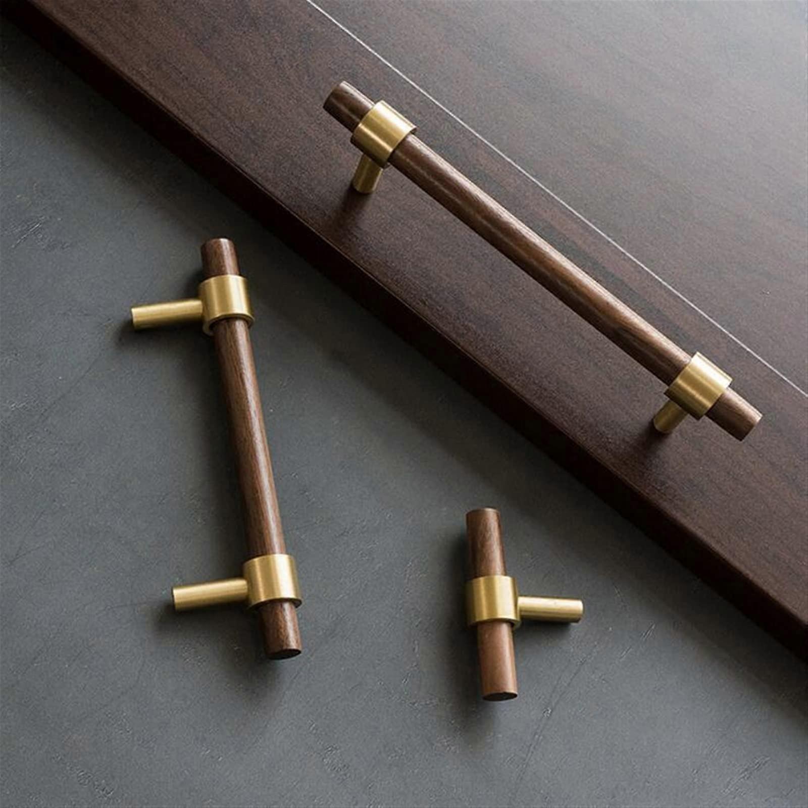 Solid Walnut Brass Cabinet Handle 225mm Long Wardrobe Door Pull with Smooth Finish