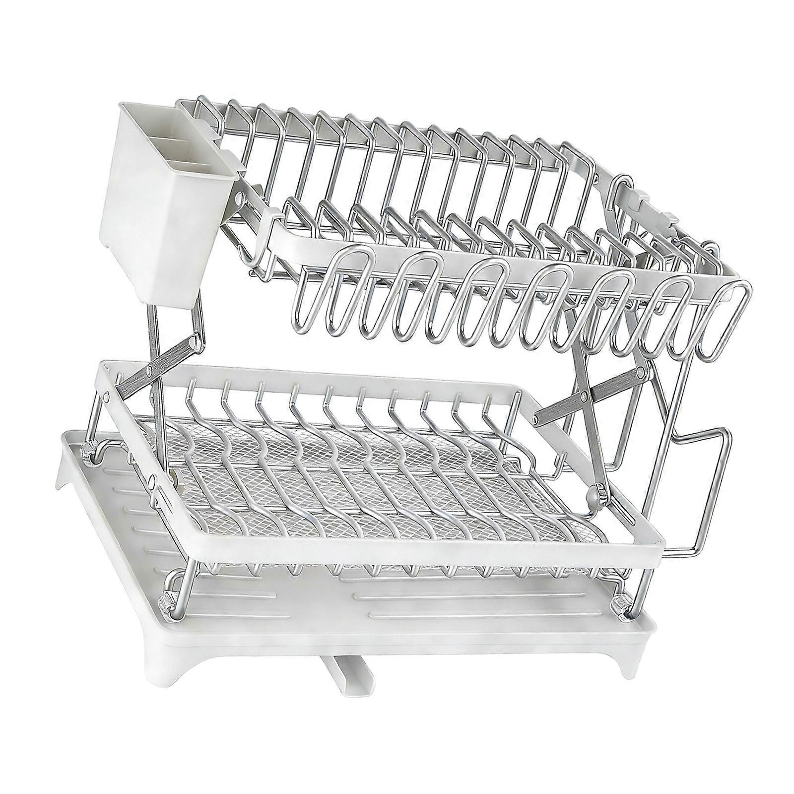 Double Layer Plastic Kitchen Drainer Easy Disassembly Rust Proof Design Large Capacity Dish Drying Rack  Milky white