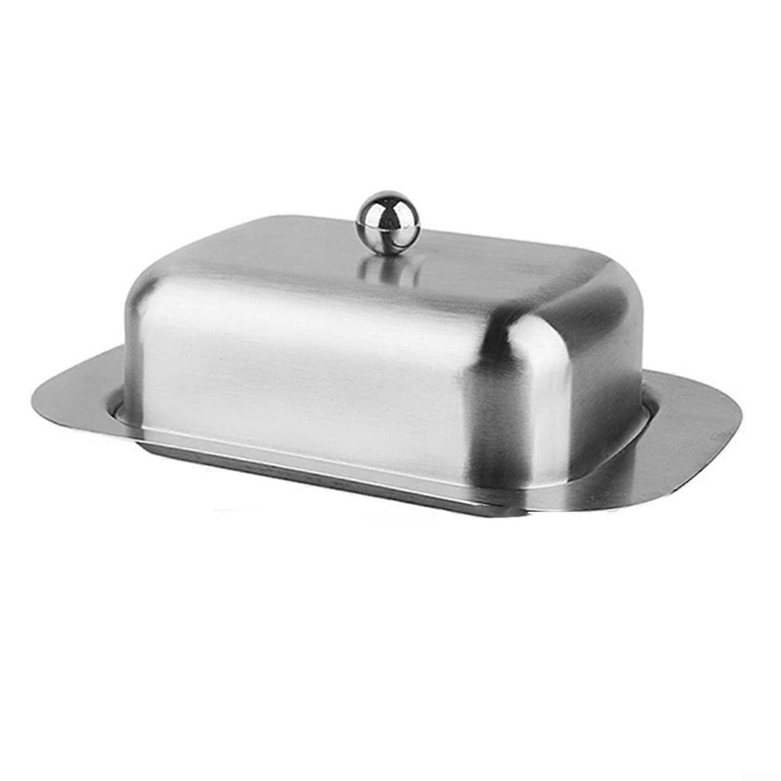 Butter Dish with Lid, Rectangular Stainless Steel Keeper, Brushed Finish, Dishwasher Safe