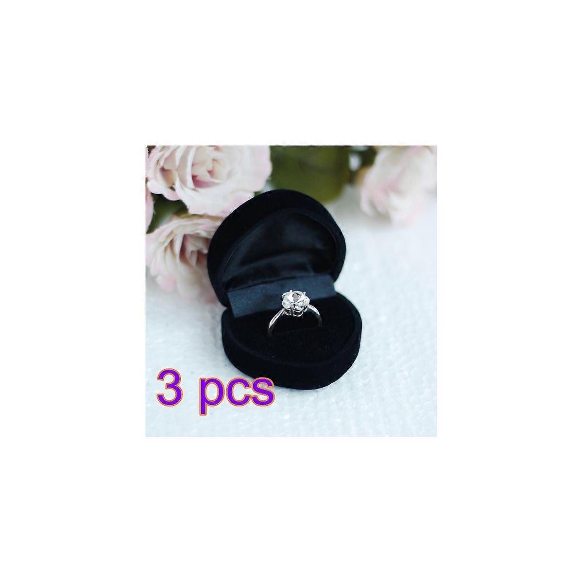 Ring Gift Box Heart Shaped for Jewelry Presentation 3Pcs Black Case