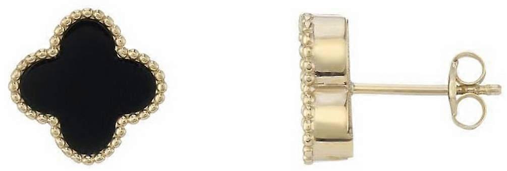 Mark Milton Onyx Flower Earrings - Yellow Gold/Black