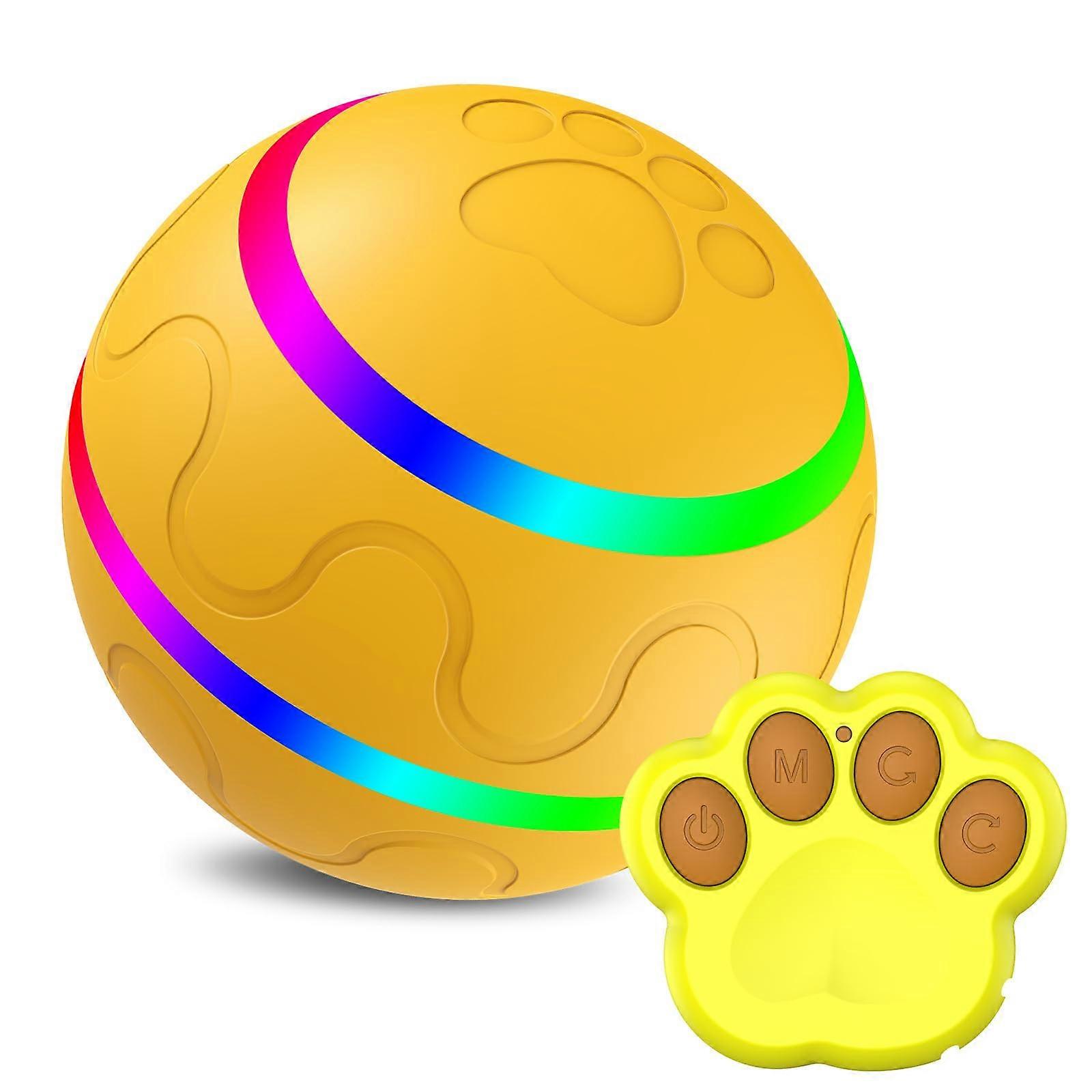 Interactive Dog Ball with Automatic Rolling, LED Light, Smart Obstacle Avoidance, Rechargeable Yellow