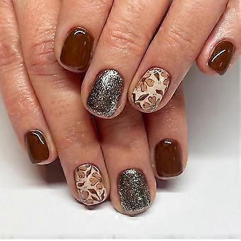 Fall Press on Nails Short Square Glitter Fake Nails with Autumn Maple Leaf Design 24Pcs Kit