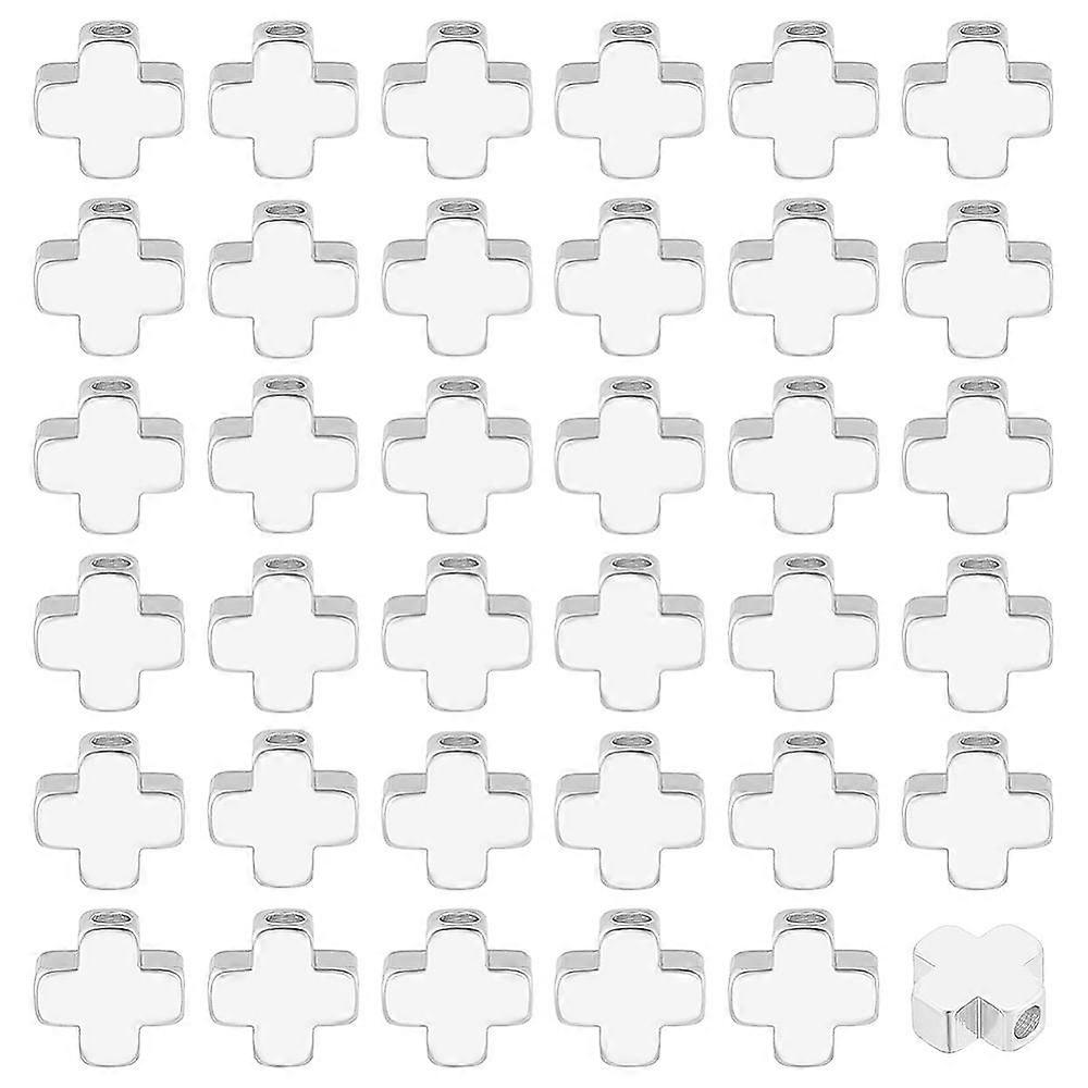 60pcs Brass Beads Silver 6x6x3mm Hole: 1.2mm