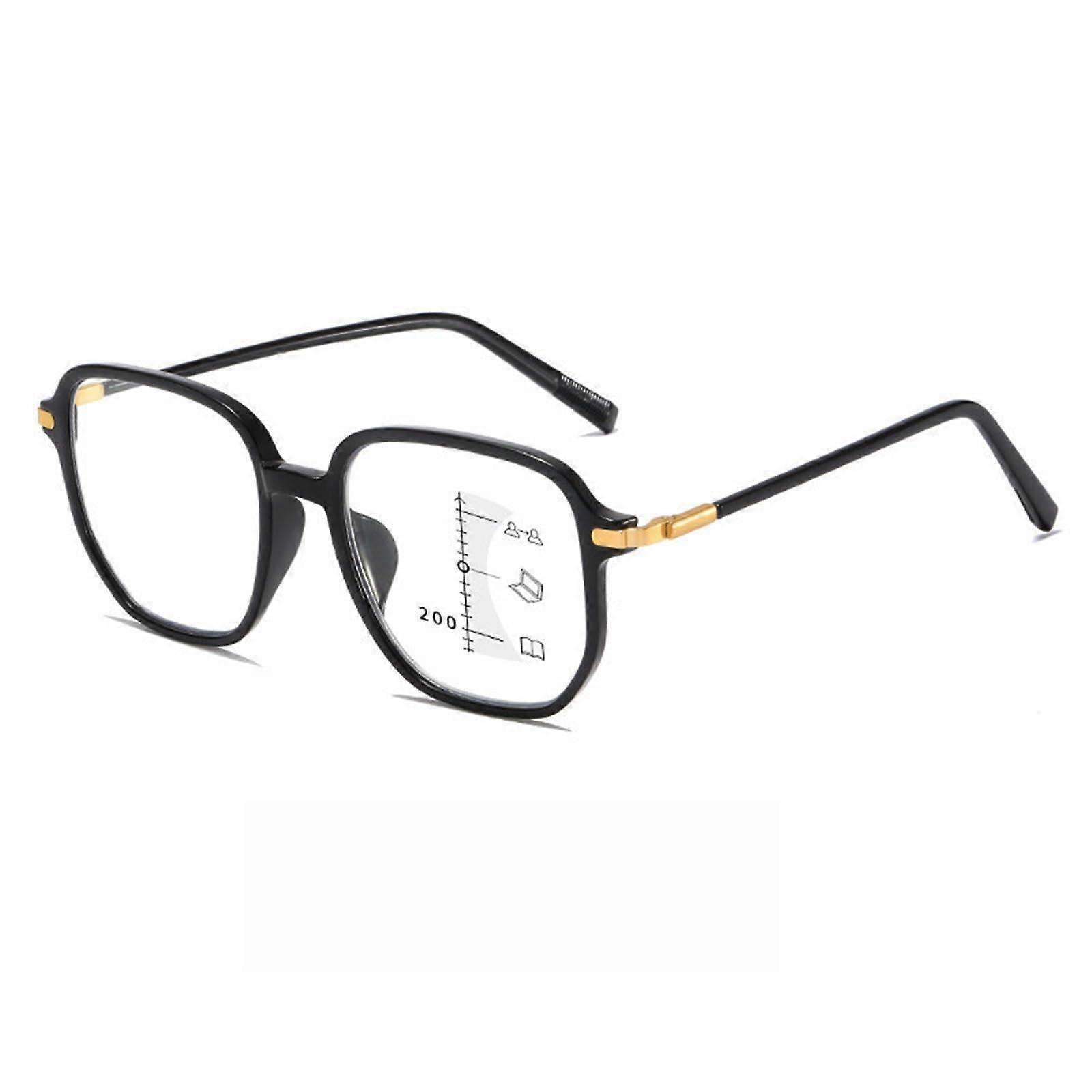 Progressive Multifocus Reading Glasses with Blue Light Blocking, Gold Square Frame 2.0x Anti Glare