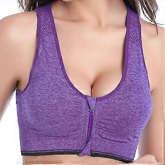 Front Zipper Sports Underwear Shockproof Running Fitness Sports Vest Yoga Bra for Workout Size M (Purple)