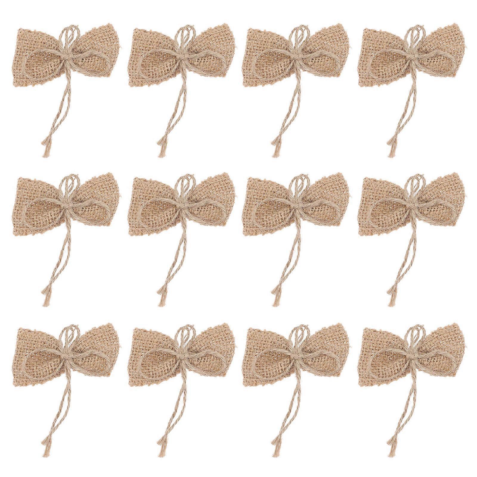 Wedding Burlap Bows Decor for Crafts Brown 12Pcs Rustic Bow Collection