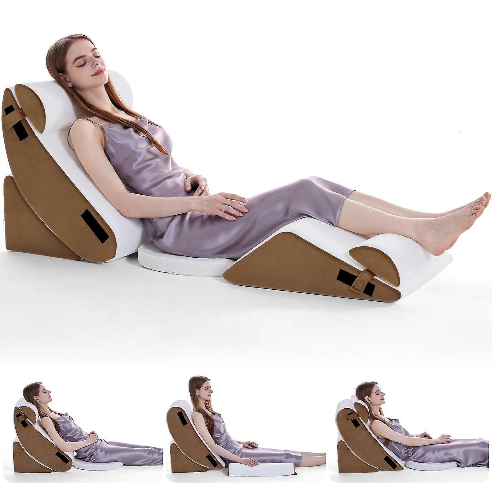 Orthopedic Bed Wedge Pillow Set for Post Surgery, SixPiece Brown Support Kit