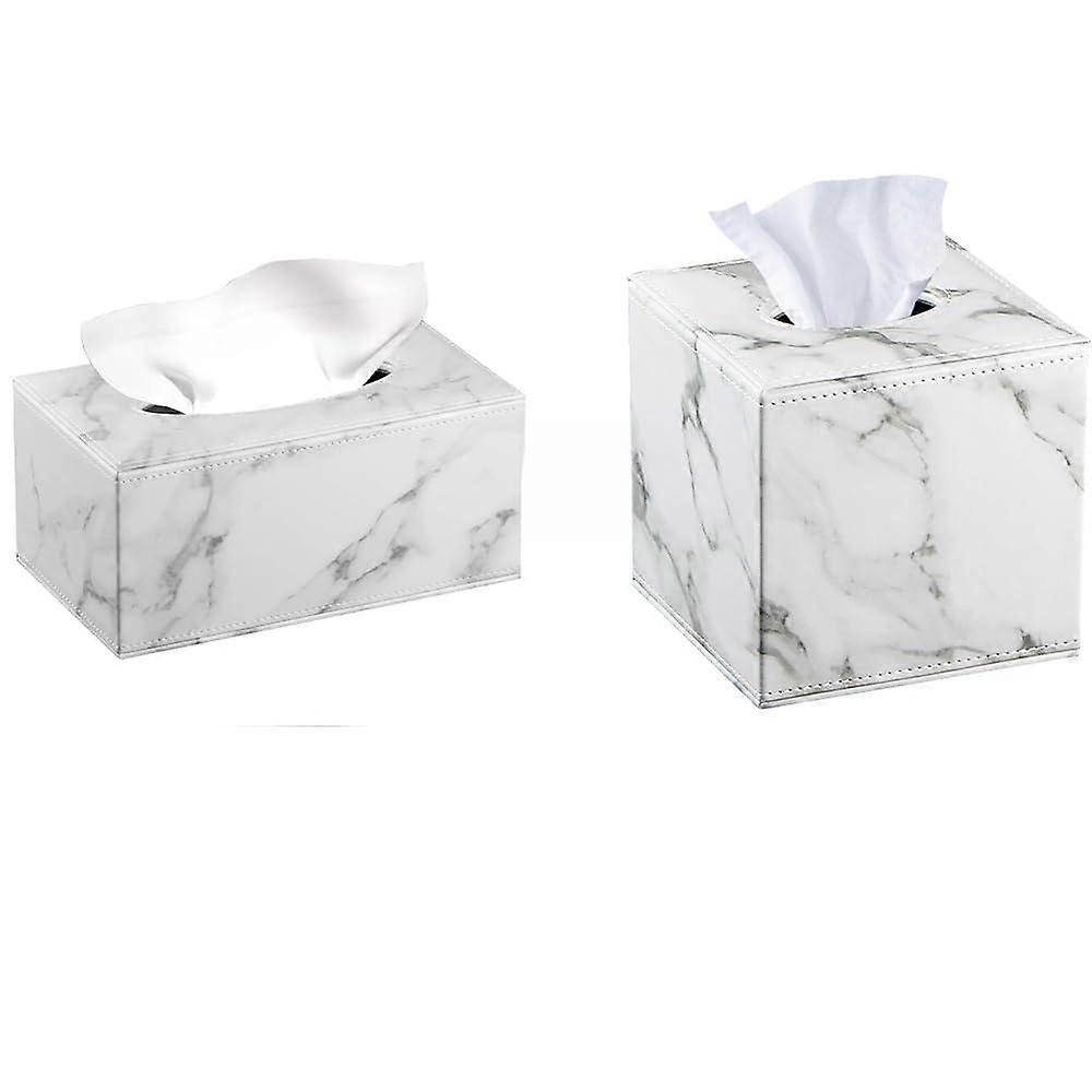 Tissue Box Cover Set with Rectangular and Square Leather Holders for Elegant Quick Access