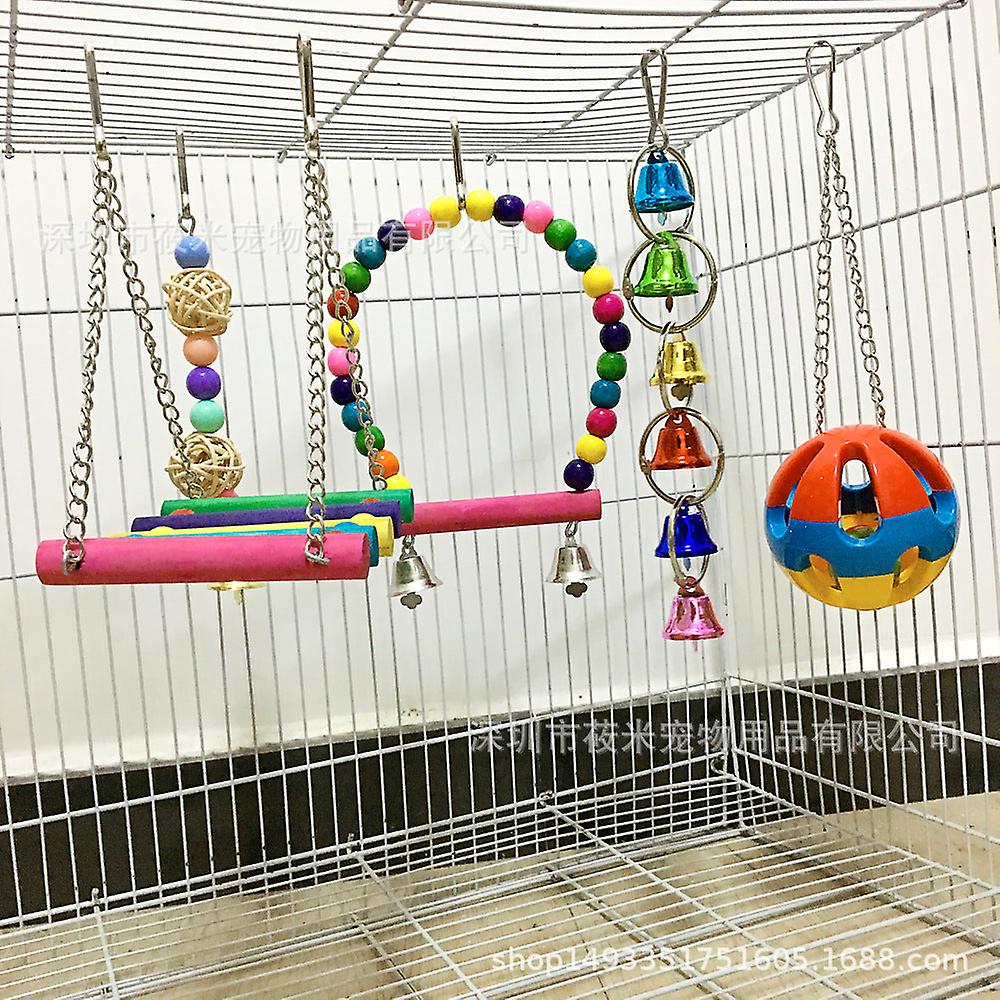 Safe nontoxic bird toys parrot assembled toys bite swing bell string