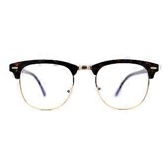 Tortoise Gold Blue Light Blocking Computer Glasses Half Rim Iconic Brownline Design for Men and Women