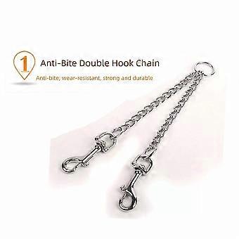 Double Dogs Lead 2 Way Iron Chain Leash Coupler Twin Pet Trainer Safety Rope