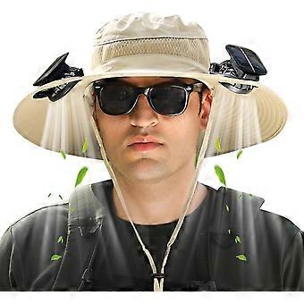 Solar Fan Hat for Men Women, UPF 50+ Sun Hat with Fan USB Charging Fishing Hats with 2 Solar Fan Built in Breathable Bucket Fan Hat for Outdoor, Hiki