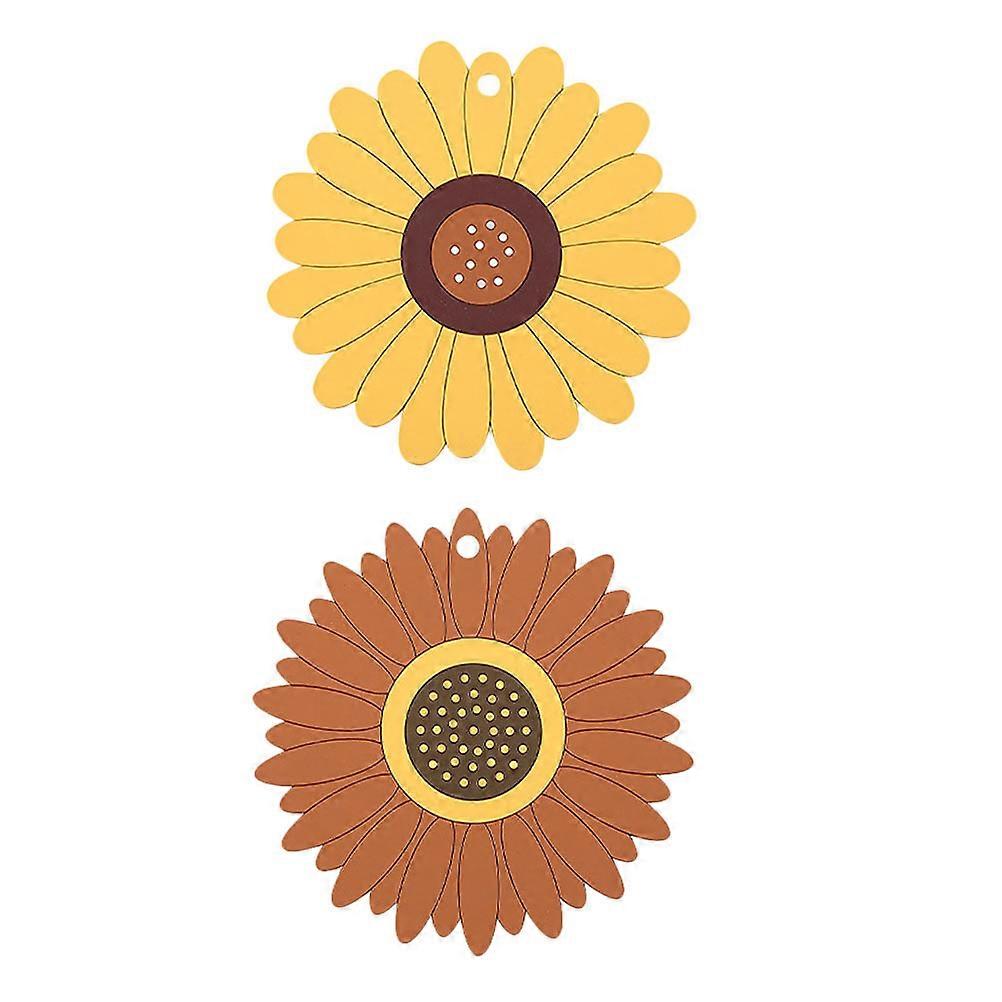 2Pcs Table Mat Placemats Sunflower Shape Cup Mat Coaster Waterproof Mat