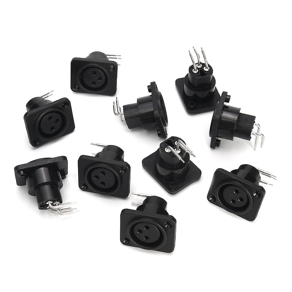 10Pcs Black Xlr 3pin Female Jack Panel Mount Chassis Pcb Socket Connector