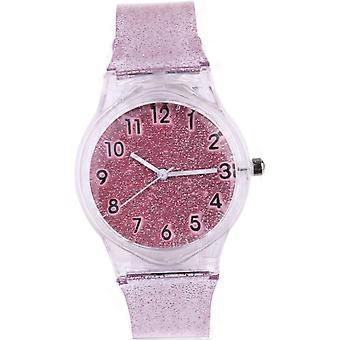 Reloj infantil rosa con purpurina y correa de silicona ajustable, cómodo de llevar, reloj de pulsera creativo para niños.