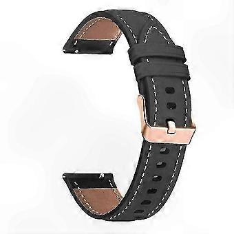 20mm smartwatch with leather strap, rose gold buckle, black