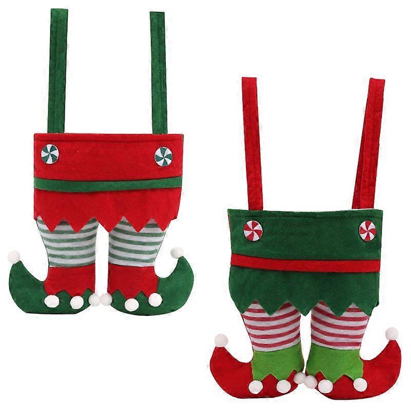 Christmas Cloth Elf Gift Bag Reusable Drawstring Sack 2-Pack