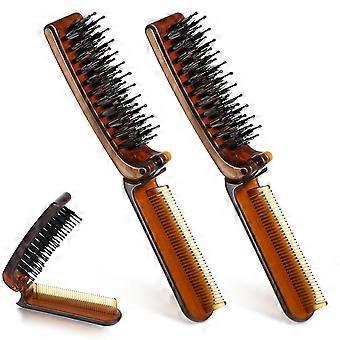Travel Size Hair Brush, 2 Pcs Collapsible Portable Pocket Nylon Bristle Hairbrush with Fine Tooth Comb Mini Folding Brush for Men and Women Bangs Dry 