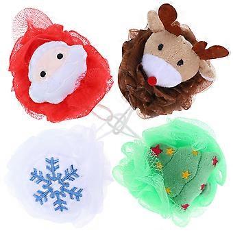 Santa Claus Bath Ball Body Scrubber for Bath 4Pcs Creative Christmas Set