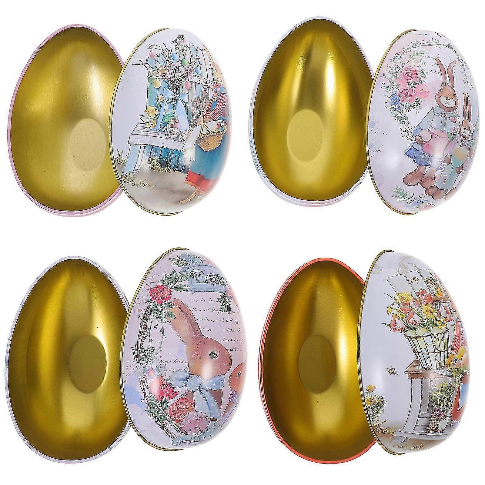 Easter Egg Shape Candy Box for Storage 4Pcs Tinplate Easter Party Treat Container