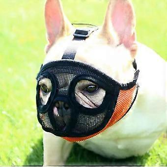 Muilkorf voor honden met korte snuit - Verstelbare, ademende mesh muilkorf voor bulldogs, geschikt voor bijten, kauwen en blaffen. M, Lonvre