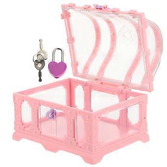 Treasure Chest Toy Box with Lock for Storage Use Small Pink Plastic Chest