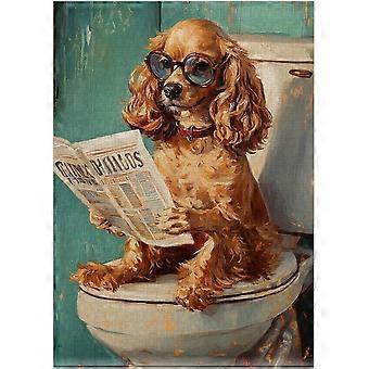 Cocker Spaniel on Toilet Jigsaw Puzzle - Quirky Dog Reading Newwith Glasses - Dog Bathroom Decor Puzzles SQZ923