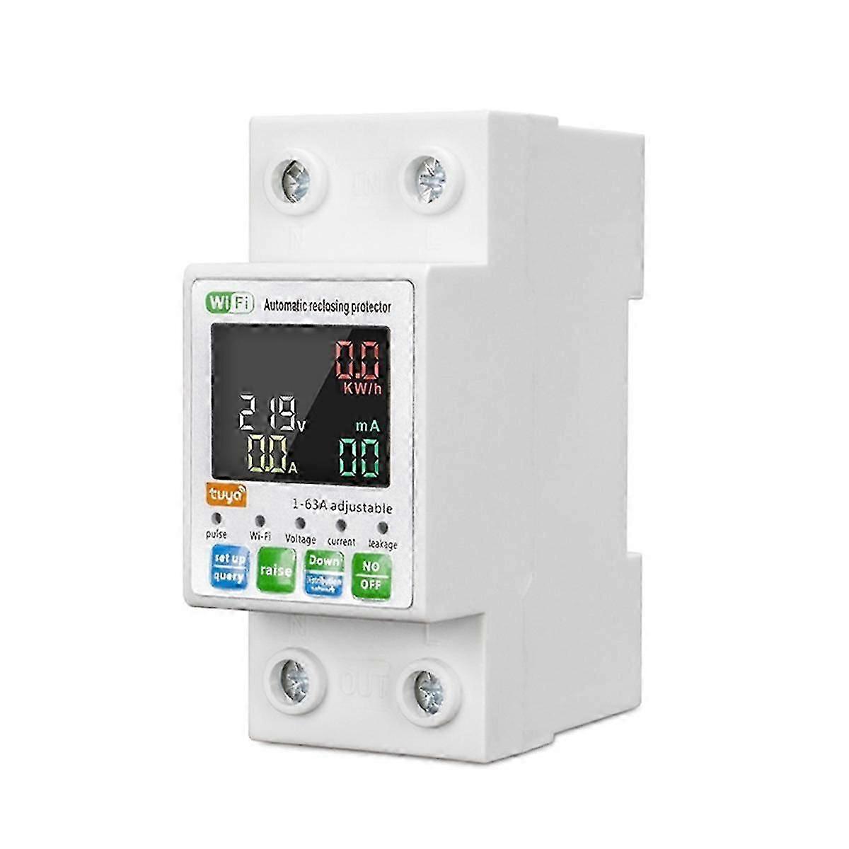 Tuya Zigbee/wifi Automatic Reclosing Protector Current Voltage Meter Lcd Display Switch Power Meter Circuit Breaker