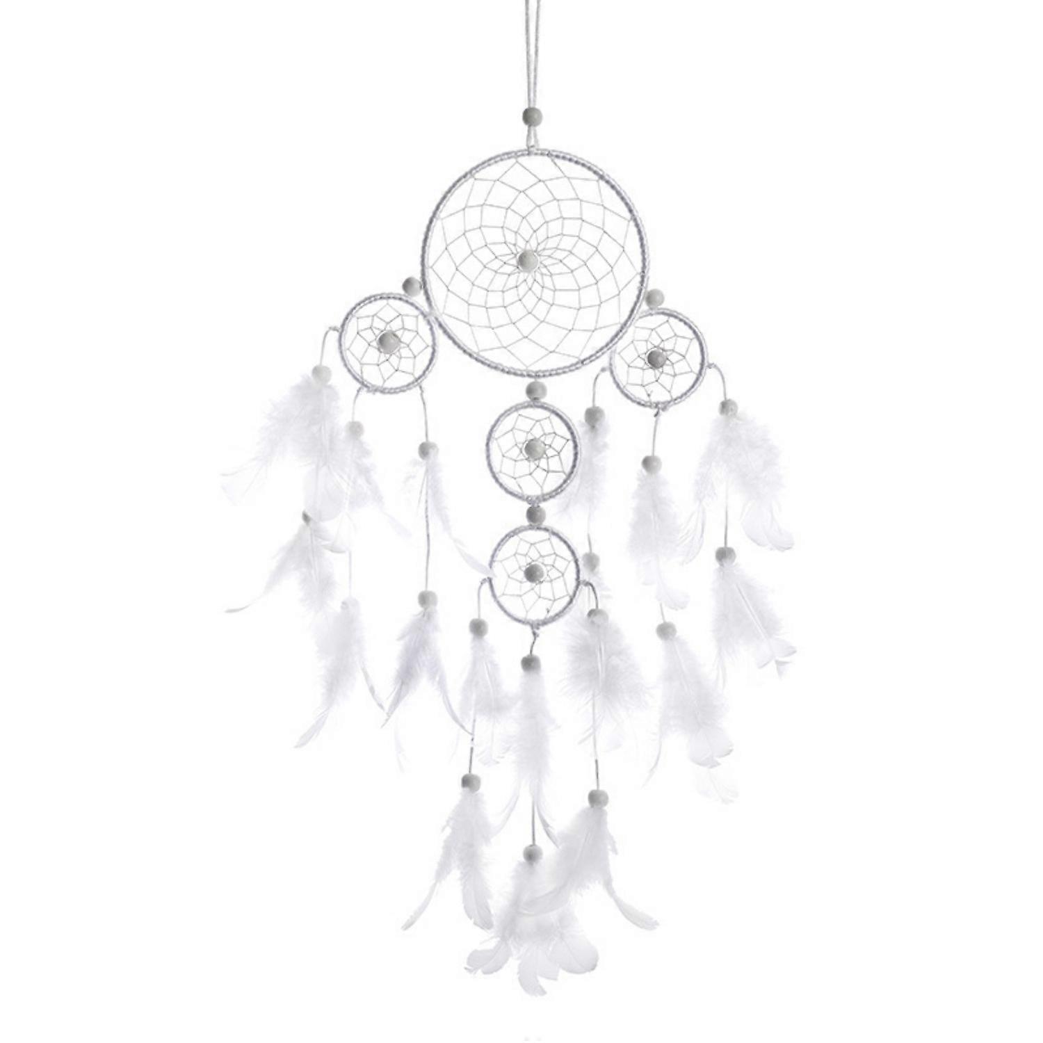 1pc Multi Ring White Feather Dream Catcher Pendant,Multi-layered Circular Ring Hand Woven Wind Chime