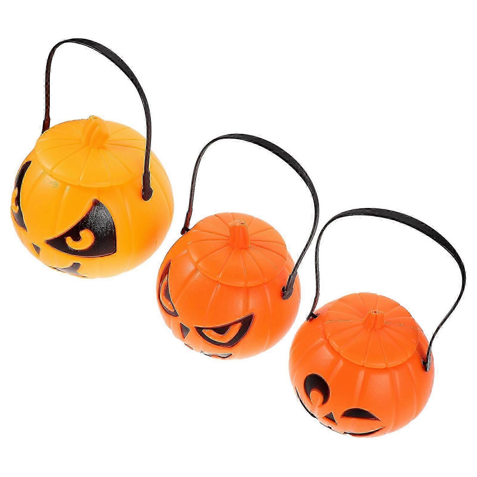 Halloween Party 3Pcs Plastic Pumpkin Candy Pails for Candy Storage
