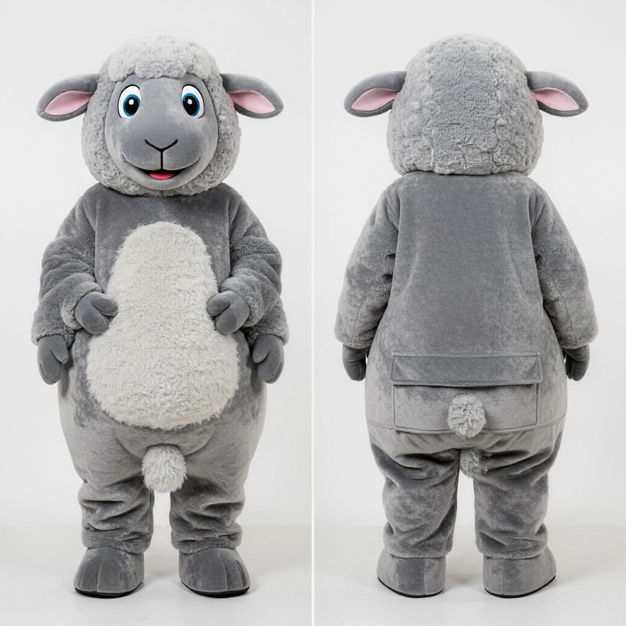 MASTICOT Fluffy Gray Cartoon Sheep Mascot