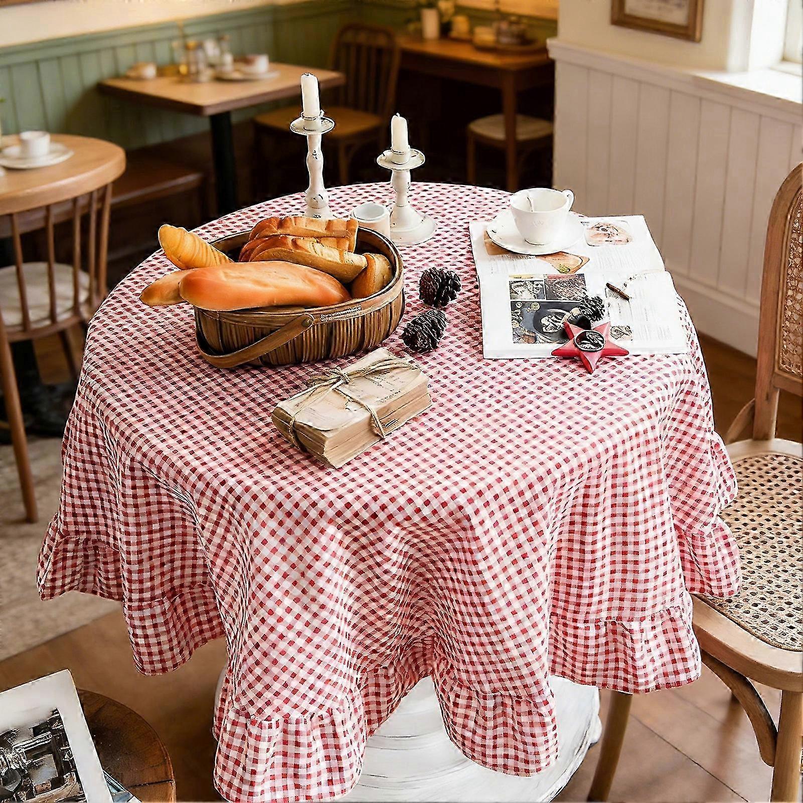 Linen Cotton Round Ruffled Tablecloth