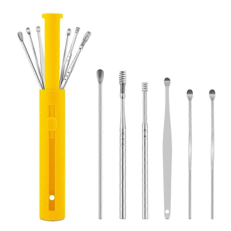 1 Pack Push-pull Ear Scoop, Specification: 6 PCS/Set Black 6 PCS/Set Yellow