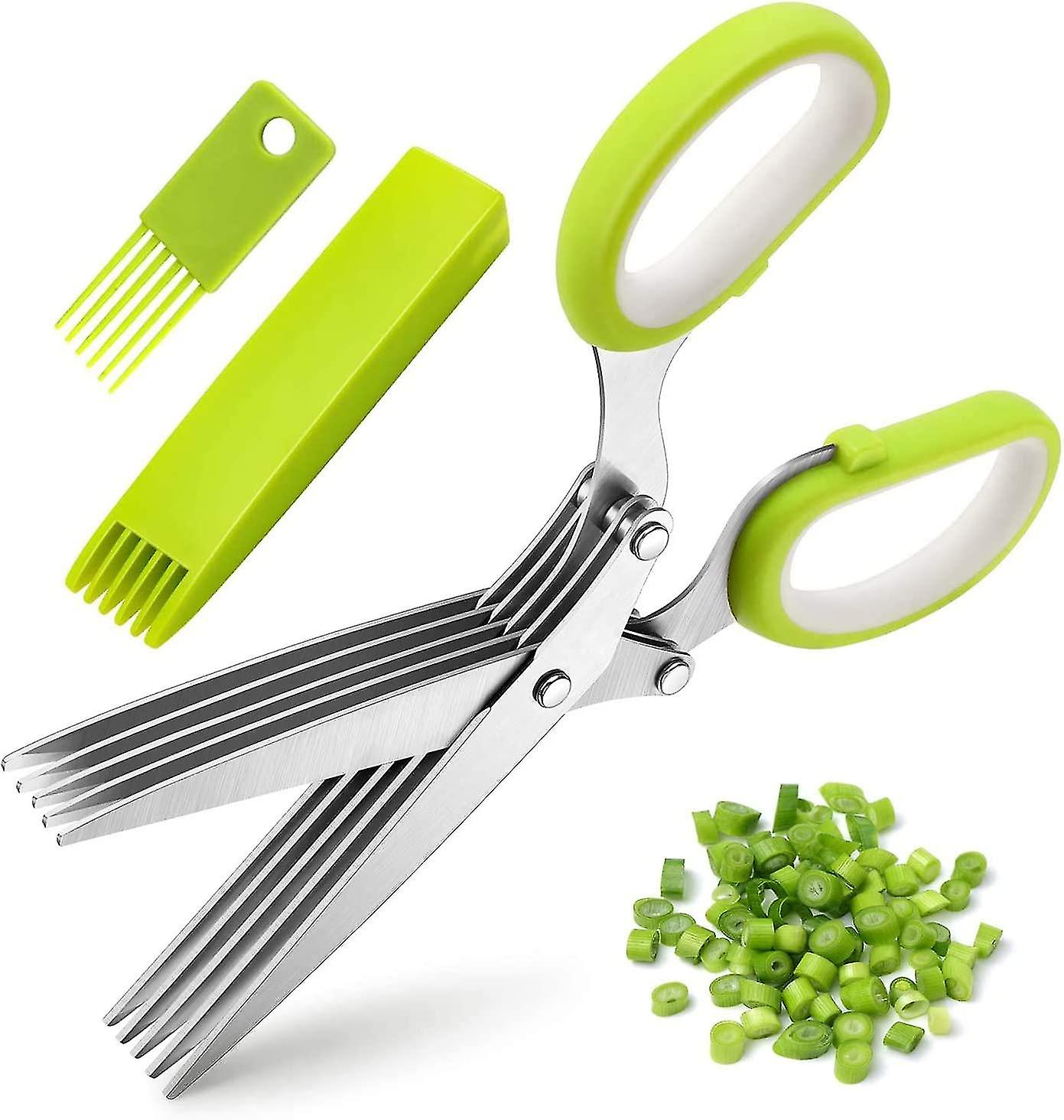 Three-piece Stainless Steel Kitchen Herb Scissors,5-blade,cover With Cleaning Comb,multi-functional