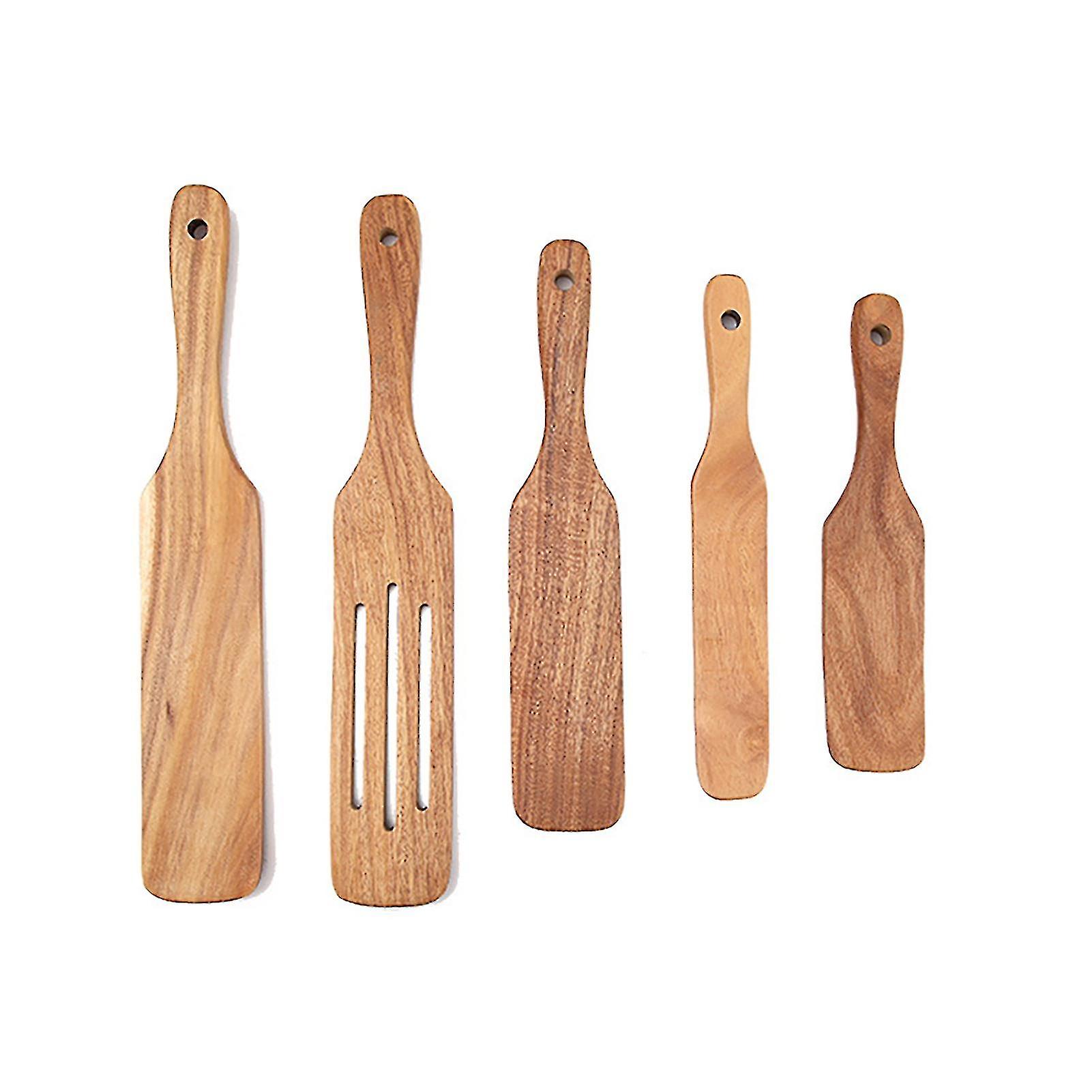 Wooden Spurtles Set 5 Piece Spurtle Kitchen Utensils For Non-stick Cooking Wood Spatula With Hanging