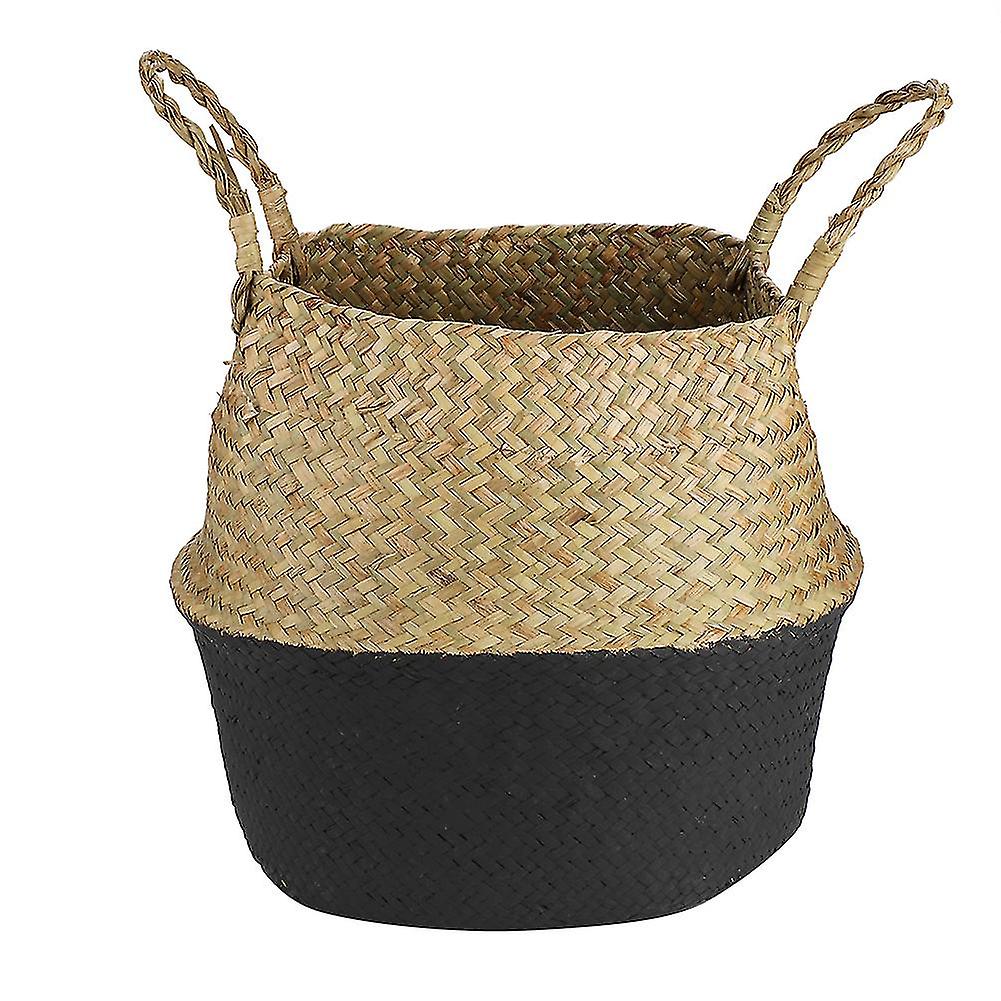 سلة أعشاب بحرية قابلة للطي زهرة وعاء نبات الغسيل منظم ديكور حديقة المنزل (أسود)
