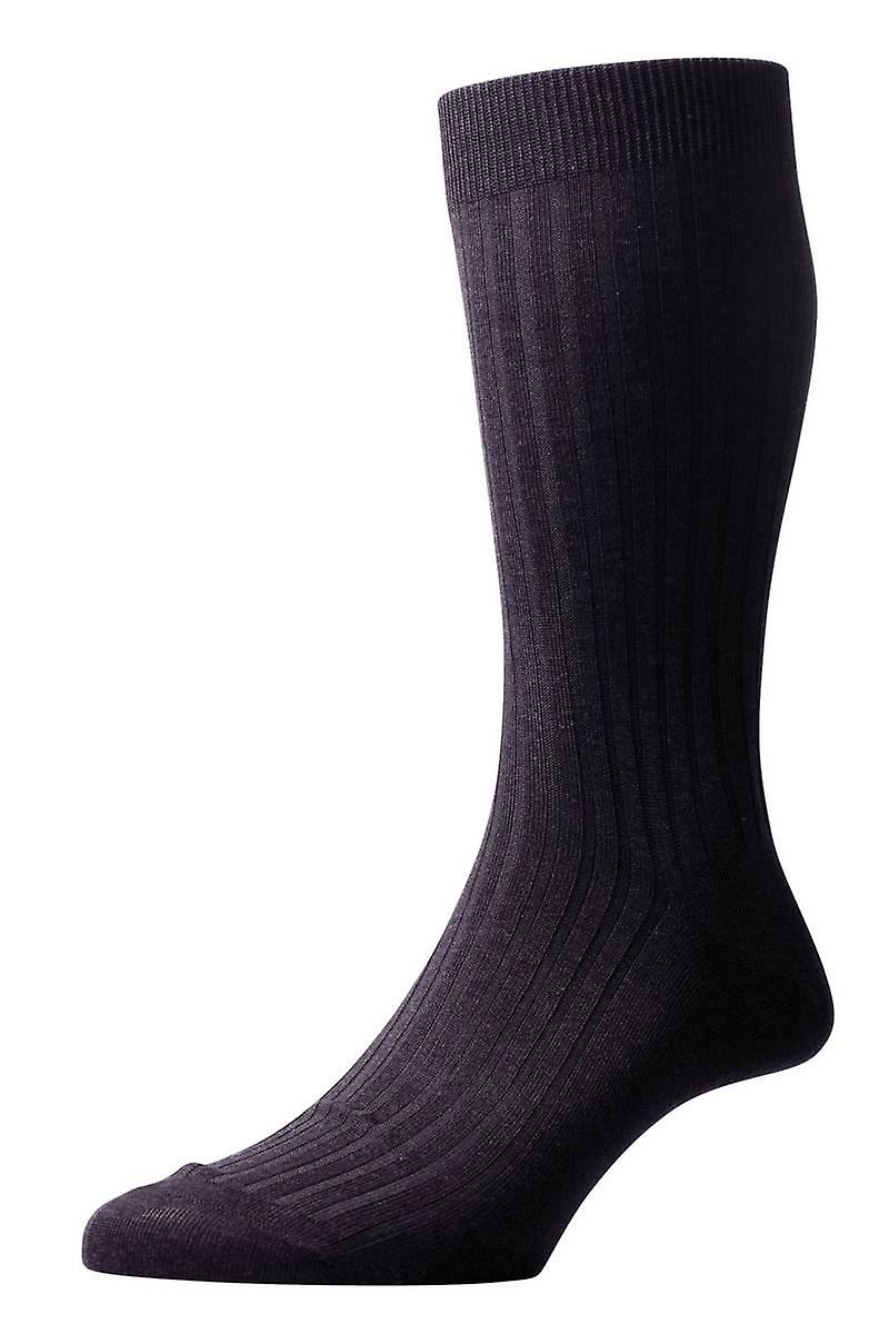 Pantherella Danvers Rib Cotton Lisle Socks - Dark Grey Mix