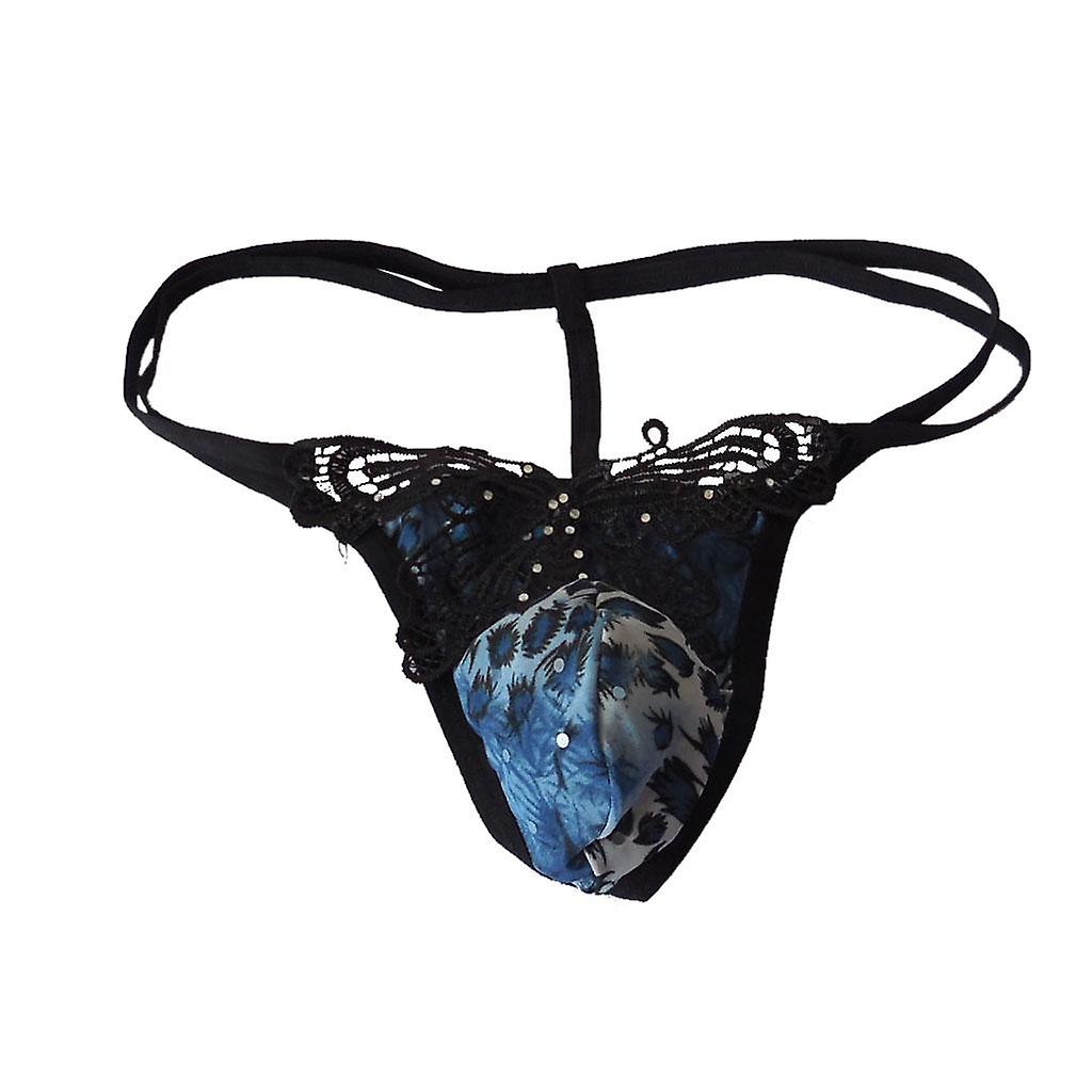 Leopard Print Buttefly Design G-String Sexy Lingerie Underwear for Men Blue