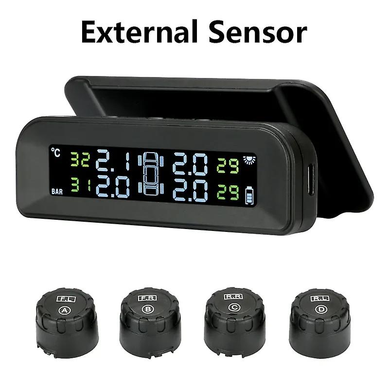 Smart Car Tpms Tire Pressure Monitoring System Solar Digital Clock Lcd Display Car Tire Pressure Temperature Safety Alarm System