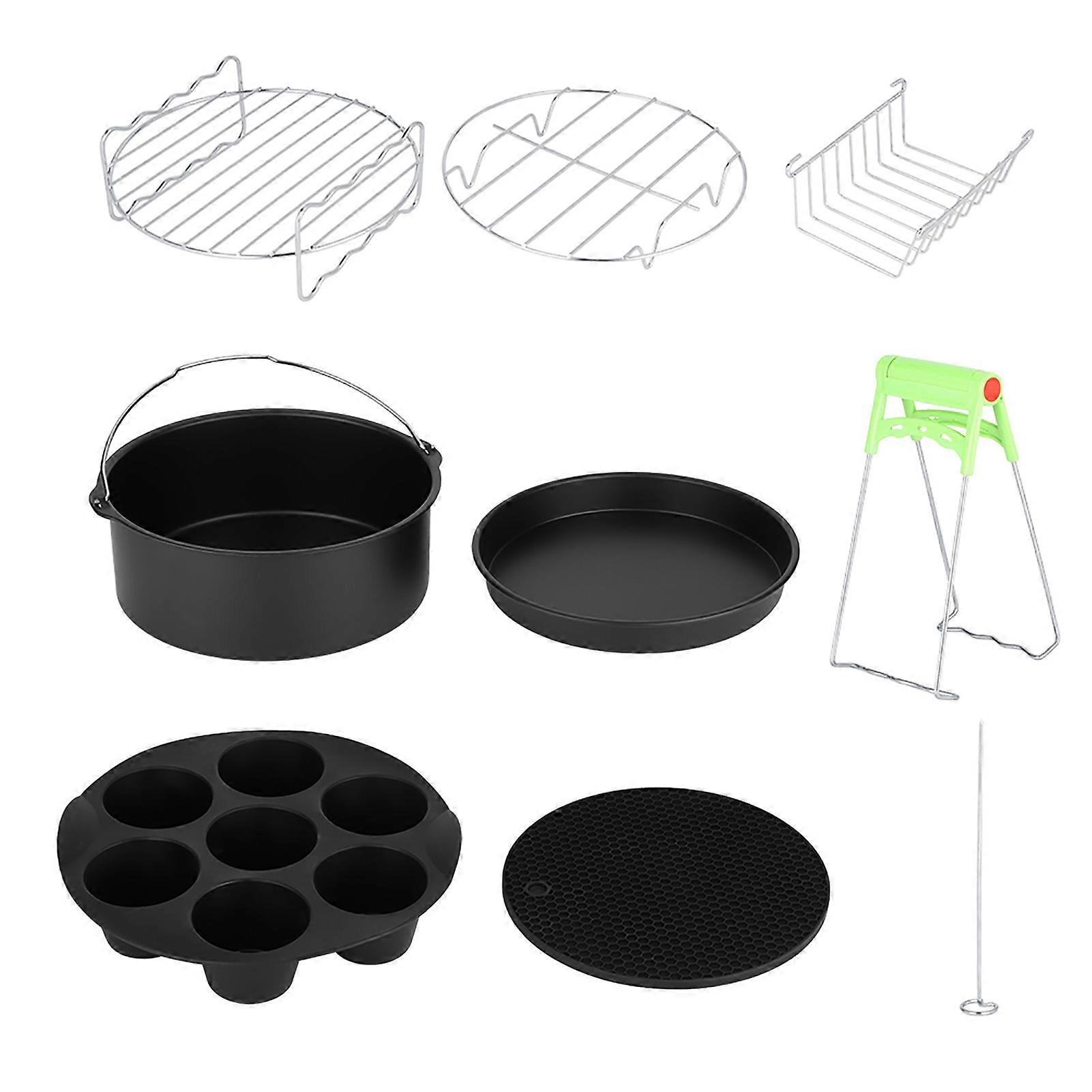 8in Air Fryer Accessories 8pcs Set Kit Parts Metal Holder Skewer Rack Cake Barrel